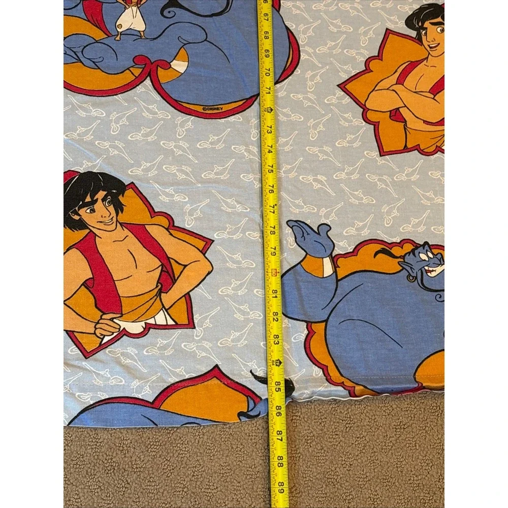 Vintage Disney Aladdin Genie Sheet Set Twin 3pc Flat Fitted Pillowcase Blue 90s